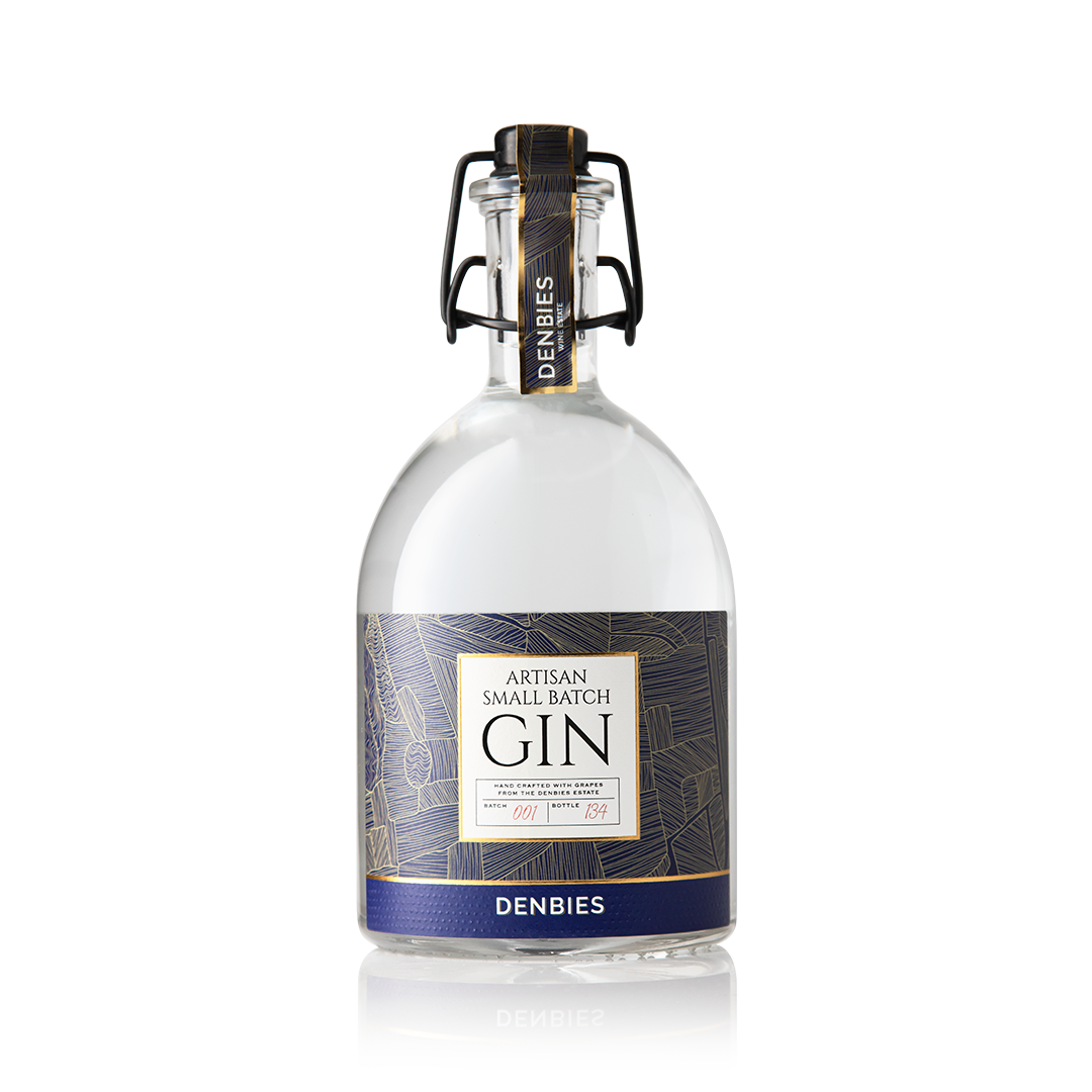 Front view of Artisan Small Batch Gin bottle by Denbies Wine Estate isolated on a transparent background