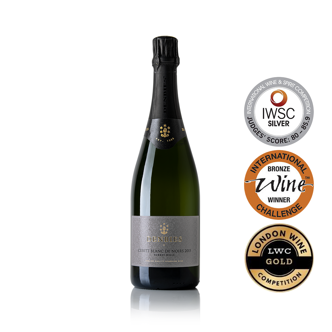 Front view of Cubitt Blanc de Noirs 2015 wine bottle by Denbies Wine Estate isolated on a transparent background
