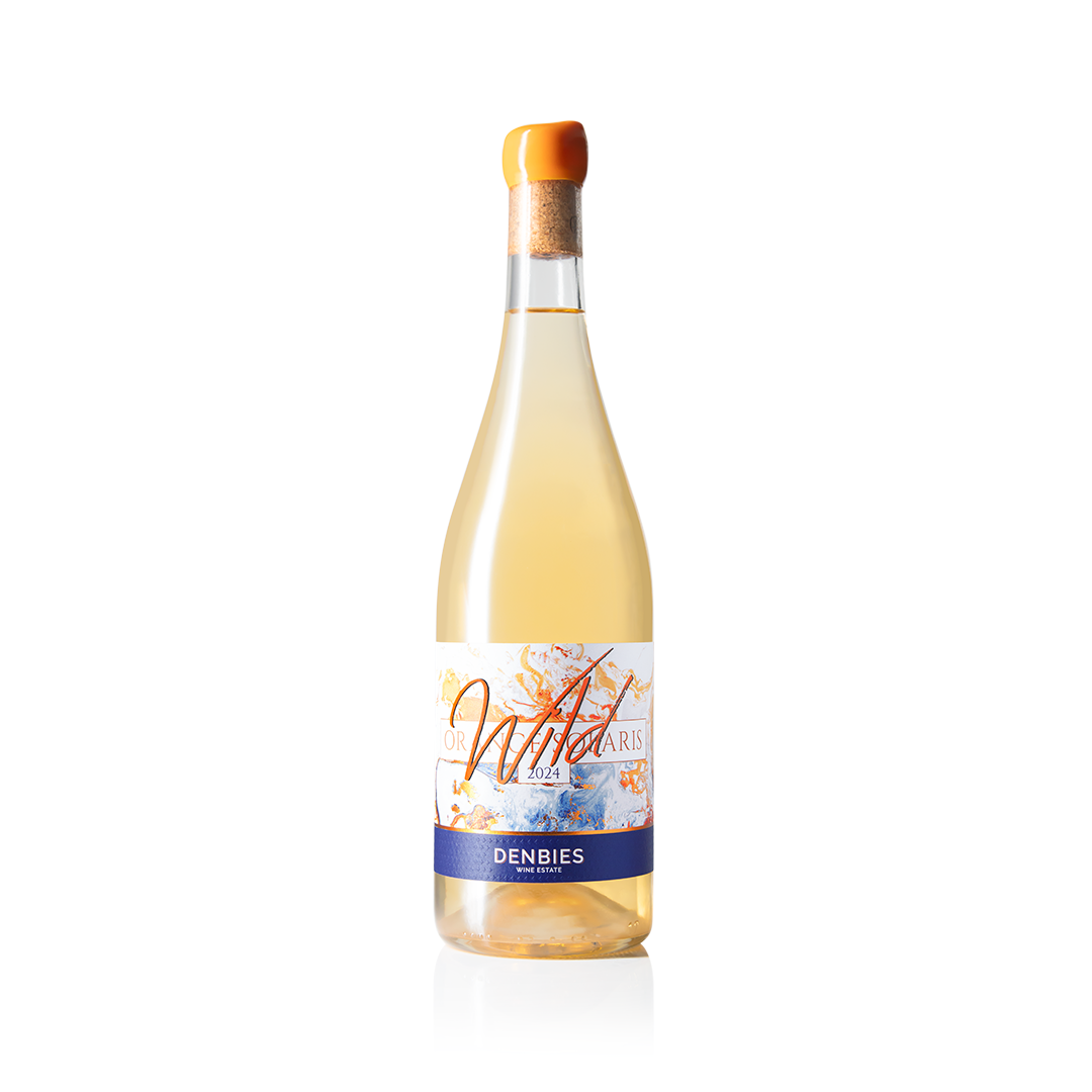 Front view of Wild Orange Solaris wine bottle by Denbies Wine Estate isolated on a transparent background